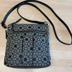 Women Black/Grey Cloth Crossbody Purse with Adjustable Vegan Leather Strap